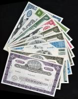 Amerikai Egyesült Államok 1962-1980. 10db klf részvény perforációval, bélyegzésekkel, lyukasztással ...