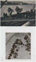 cca 1930 Budapest, Duna-parti munkások, 2 db korabeli negatívról készült modern nagyítások, 13x18 cm