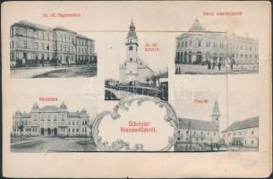 Kisújszállás, Nagy Gyula üzlete, leporellós képeslap zsinagógával és vasútállomással, Art Nouveau, leporello card