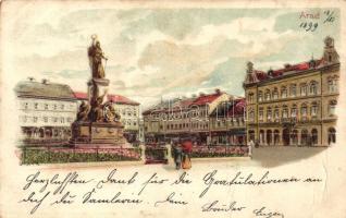 1899 Arad, Szabadság tér a Vértanúk szobrával / square with memorial statue, litho (fa)