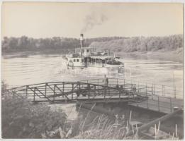cca 1950 Ercsi lapátkerekes gőzhajó a Tiszán, a kép felületén törésvonal, 18x24 cm