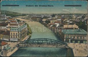 Nagyvárad, Oradea; Kőrös, híd, zsinagóga, hibás leporellolap / river, bridge, synagouge; damaged leporellocard