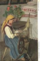 Polish folklore from Sieradz, spinning lady s: F. Piekarski