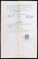 1919 Pótimaházi engedély, Pesti Izraelita Hitközség Elöljárósága Budapesten, okmánybélyeggel (30fill...