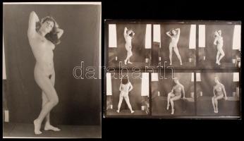 cca 1968 Hat +1 kép az első fotózásról, 6 db finoman erotikus felvétel 2 db 13x18 cm-es fotópapíron / 2 erotic photos, 13x18 cm