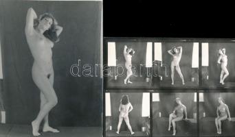 cca 1975 Alkalmi műteremben alkalmi huncutságok, 8 db korabeli, finoman erotikus negatívról készült ...