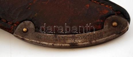 Antik cserkész bőr derékszíj, tőrrel, Mindkettő jelzett. / Antique signed scout belt with dagger. Bo...