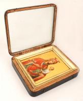 1902 Koronás Madonna a kis Jézussal, orosz ikon, tojás tempera, fa tábla, hátodalon cirill leírással...