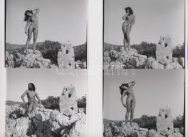 cca 1975 Fent a csúcson, 8 db korabeli, finoman erotikus negatívról készült modern nagyítás 13x18 cm...