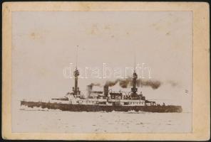 cca 1900 Mária Terézia hadihajó, az Osztrák-Magyar Monarchia haditengerészetének egyik páncélos cirkálója, keményhátú fotó, 9x14cm