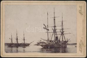cca 1910-20  SMS Zrínyi az Osztrák-Magyar Monarchia egyik gőzkorvettje, L. Mioni, Pola, keményhátú fotó, 9x14cm