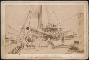 cca 1890 Az SMS Kronprinz Erzherzog Rudolf az Osztrák-Magyar Monarchia Kronprinz-osztályú pre-dreadnought csatahajója, keményhátú fotó, 9x14cm