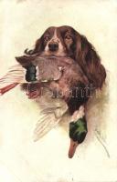 Hound with mallard, artist signed