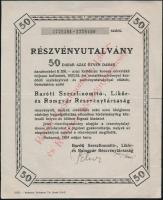 Budapest 1924. "Baróti Szeszfinomító-, Likőr- és Rumgyár Részvénytársaság" részvényutalvány 50db részvényről egyenként 200K-ról T:III,III-
