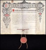 1928 A Magyar Királyi József-Műegyetem építészi oklevele Szily Kálmán rektor és Oltay Károly dékán a...