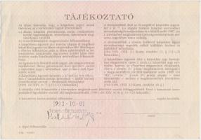 Budapest 1991. "Országos Kárrendezési és Kárpótlási Hivatal" kárpótlási jegye 1000Ft-ról, ...