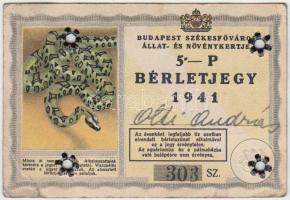 1941 Bérletjegy csecsemőnek kiállítva, Budapest Székesfőváros Állat- és Növénykertje, arcképes, 7x10...