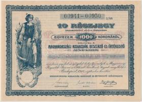 Budapest 1918. "Magyarországi Kisgazdák Beszerző és Értékesítő Szövetkezete" részvénye 1000K-ról szelvényekkel és szárazpecséttel T:I