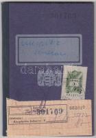 1945 Munkakönyv a Budapesti Kávésok Ipartestülete bélyegzőjével, okmánybélyeggel (1 pengő, 1 ft.), pp.:63, 14x10cm