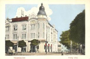 Temesvár, Arany utca, Takarékpénztár / street with bank