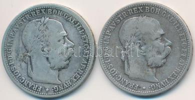 Ausztria 1893-1894. 1K Ag "Ferenc József" (2x) T:2-,3 apró ph. Austria 1893-1894. 1 Corona Ag "Franz Joseph" (2x) C:VF,F tiny edge error