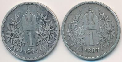 Ausztria 1893-1894. 1K Ag "Ferenc József" (2x) T:2-,3 apró ph.
Austria 1893-1894. 1 Coron...