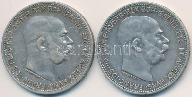 Ausztria 1914-1916. 1K Ag "Ferenc József" (2x) T:2,2- apró ph. Austria 1914-1916. 1 Corona Ag "Franz Joseph" (2x) C:XF,VF tiny edge error