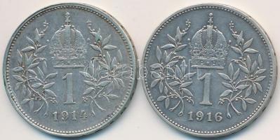 Ausztria 1914-1916. 1K Ag "Ferenc József" (2x) T:2,2- apró ph.
Austria 1914-1916. 1 Coron...
