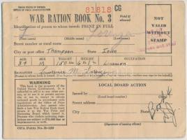 Amerikai Egyesült Államok 1943. "Háborús fejadag füzet" kitöltött, különböző kuponokkal T:II- USA 1943. "War ration book three" signed and with coupons C:VF