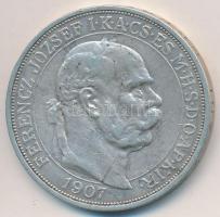 1907KB 5K Ag "Ferenc József koronázásának 40. évfordulója" T:2-,3 apró ph. Hungary 1907KB 5 Korona Ag "40th Anniversary of the Coronation of Franz Joseph I" Kremnitz C:VF,F small edge error Huszár: 2214.a, Adamo K7.1