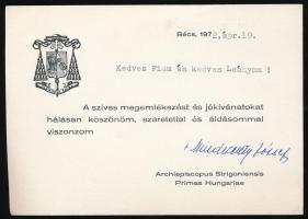 1972 Mindszenty József hercegprímás bécsi látogatásakor aláírt üdvözlőkártya / 1972 Cardinal Mindszenty's visit to Vienna, autograph signed card.