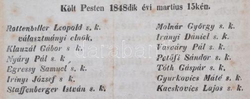 1848 március 15. A 12 pont. Irányi... Szélein szakadásokkal. 21x35 cm KÉSÖBBI MÁSOLAT