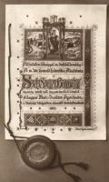 Budapest VIII. Ludovika Akadémia, a Szent Borbála serleg alapító okiratáról készült képeslap (vágott / cut)