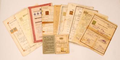 cca 1925-46 Vegyes okmánytétel, közte bizonyítvány, mesterlevél, munkakönyv, igazolványok, pecsétekk...