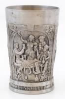 7 db különféle, jelenetekkel díszített, nagyrészt osztrák ón pohár, 6 db kicsi, 1 db nagy, jelzettek...