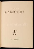 Rexa Dezső: Margitsziget. Bp., 1940, Officina. 111 oldal, 4 db szines fotó , valamint az 57. oldaltól a 104. oldalig fekete-fehér képtáblák. Kiadói aranyozott vászonkötésben. A kötet alulról vizet kapott, ennek halvány nyomai több lapon is felfedezhetőek, a hátsó tábla emiatt kissé foltos.