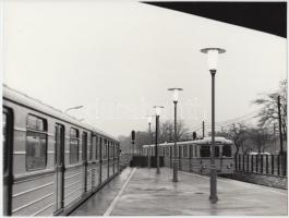 cca 1975 Budapest közlekedése, metró, HÉV, autóbusz az Örs vezér téren, 4 db vintage fotó, 18x24 cm