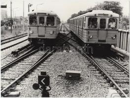 cca 1975 Budapest közlekedése, metró, HÉV, autóbusz az Örs vezér téren, 4 db vintage fotó, 18x24 cm