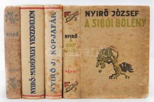 Nyírő József 4 kötete, ebből 3 halinakötésben. Bp., 1935-41, Révai. A Mádéfalvi veszedelem, a Kopjafák, ill. A sibói bölény c. kötetek kopottas-foltos halinakötésben, a Jézusfaragó ember c. kötet kissé sérült félvászonkötésben.