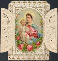 1889 Csipke szentkép, kinyithatós "ablakkal", litho, 9x6cm