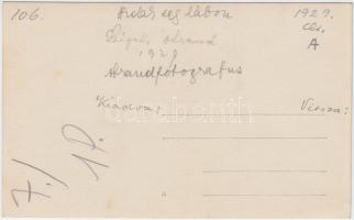 1929 Budapest, Margitszigeti strand, Hidak egy lábon, feliratozott vintage fotó Szentpál Olga iskolá...