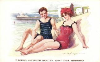 I found another beauty sport this morning / Couple humour, Seaside Series No. 124., artist signed