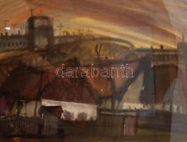 Madarász Gyula (1935-2012): Régi házak. Vegyes technika, papír, jelzett, üvegezett keretben, 48×62 c...