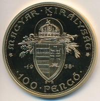 DN "1938. 100 Pengő" ezüstözött Cu replika (46mm) T:PP