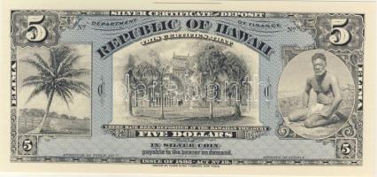 Hawaii 1895. 5$ 1981 utánnyomás hátoldali tanúsítvánnyal T:I