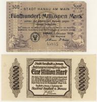 Német Birodalom 1919-1923. 5 klf szükségpénz Hanau 500.000M T:III/IV, Glauchan 100.000.000M T:II, Neustadt 1000.000M T:I, Eschwege 5M T:I, Karlsruhe 100.000.000.000M T:II/III