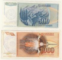 Bosznia és Hercegovina/Muszlim Köztársaág 1992. (Első két bankjegy!) Jugoszlávia 500D+1000D lila fny...