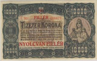 1923. 10000K "80 fillér" fny-sal, előoldali nyomat lefelé csúszva, hátoldali nyomat erősen lefelé csúszva! T:II