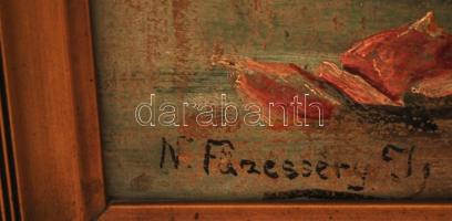 Füzesséry jelzéssel: Rózsás csendélet. Olaj, karton (sérült), jelzett, keretben, 50×34 cm