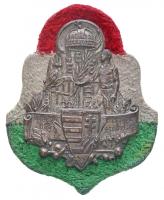 ~1930. "Magyar Országos Torna Szövetség" ezüstözött fém jelvény nemzetiszín alátéten (53x40mm) T:2  Hungary ~1930. "Hungarian National Gymnastics Federation" silver plated metal badge on red-white-green mat (53x40mm) C:XF